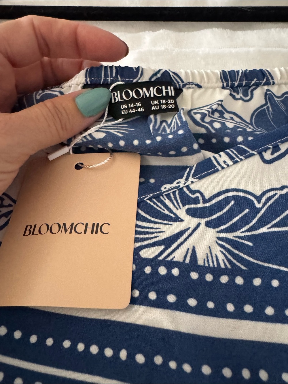 Women’s Tropical Blue and White Floral Fit-and-Flare Dress (With Pockets!) - Picture 5 of 7